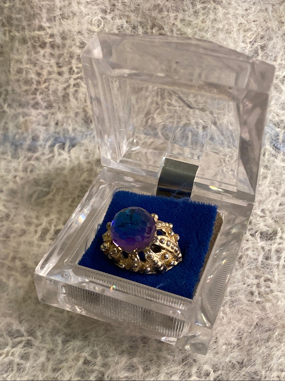 Vintage Adjustable Aurora Crystal Cocktail Ring – Statement Ring Size 6-8 - Picture 6 of 6